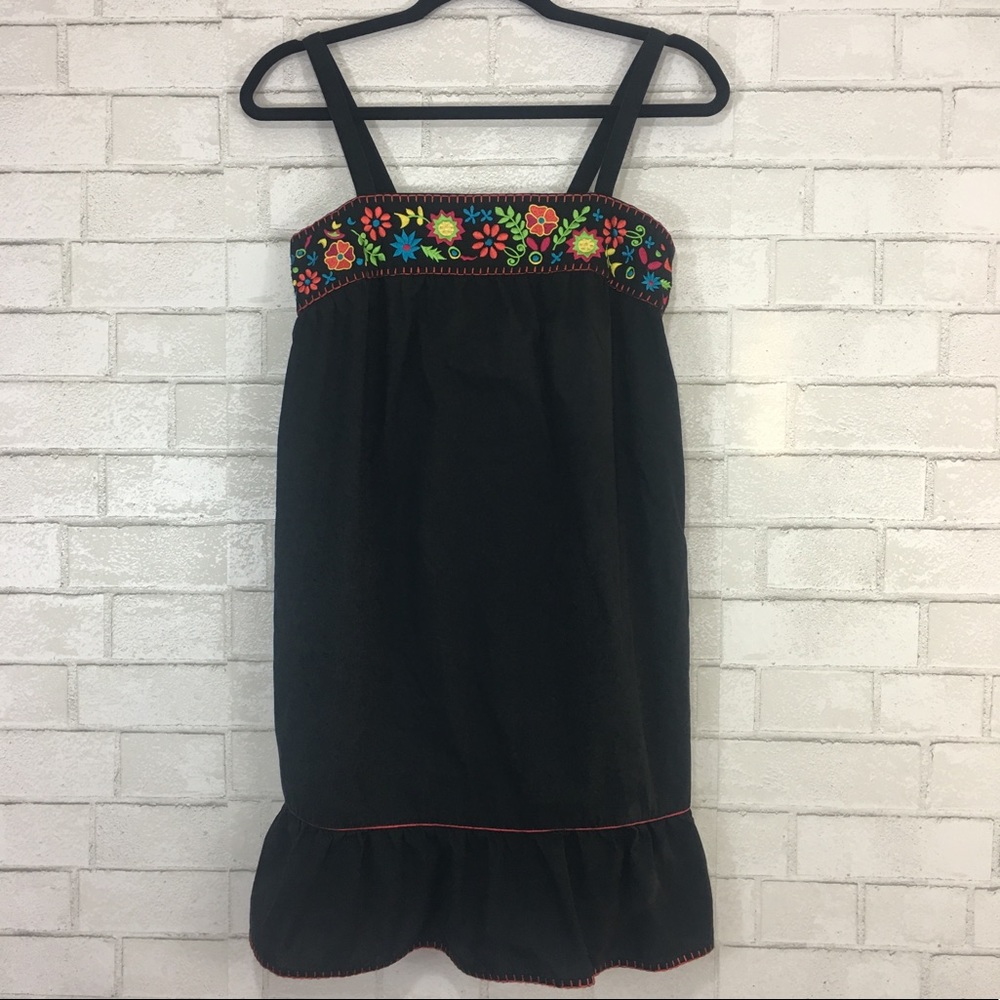 XHILARATION Black Floral Embroidered Sun Dress
